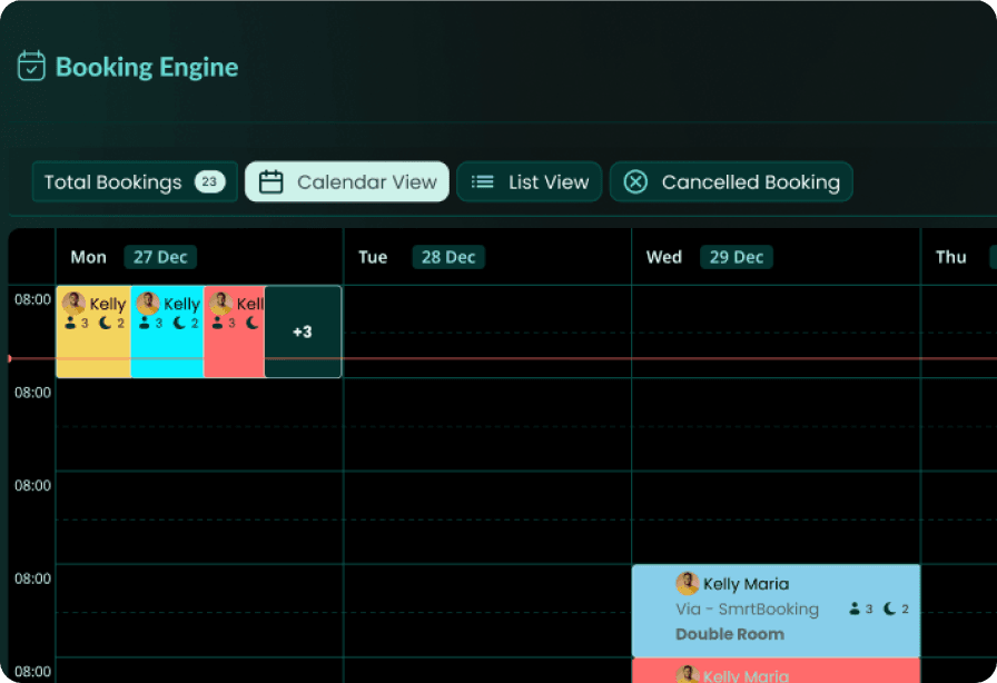 Booking engine calendar view for a hotel